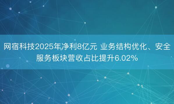 网宿科技2025年净利8亿元 业务结构优化、安全服务板块营收占比提升6.02%
