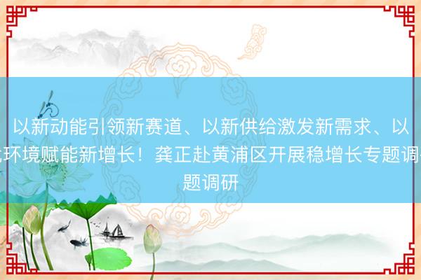 以新动能引领新赛道、以新供给激发新需求、以优环境赋能新增长！龚正赴黄浦区开展稳增长专题调研