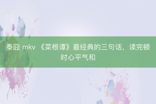 泰囧 mkv 《菜根谭》最经典的三句话，读完顿时心平气和