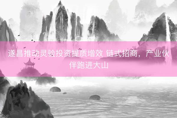 遂昌推动灵验投资提质增效 链式招商，产业伙伴跑进大山