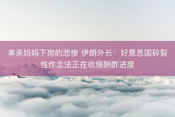 单亲妈妈下岗的悲惨 伊朗外长：好意思国碎裂性作念法正在收缩酬酢进度