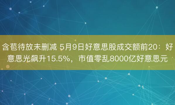 含苞待放未删减 5月9日好意思股成交额前20:好意思光飙升15.5%,市值零乱8000亿好意思元